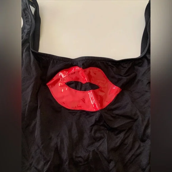 Vintage LIPS KISS Glam Rock 80s SUNRAYS Bathing Suit One Piece Vinyl Size 36 NWT